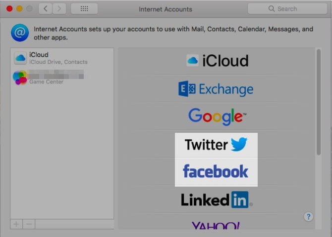 add twitter facebook mac