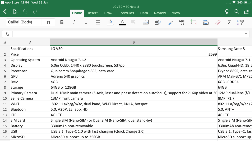 Excel pour iOS