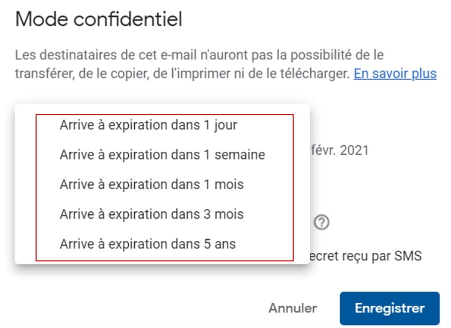 Sélectionner une date d'expiration entre 2 jours et 5 ans