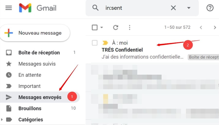 aller dans le message envoyé