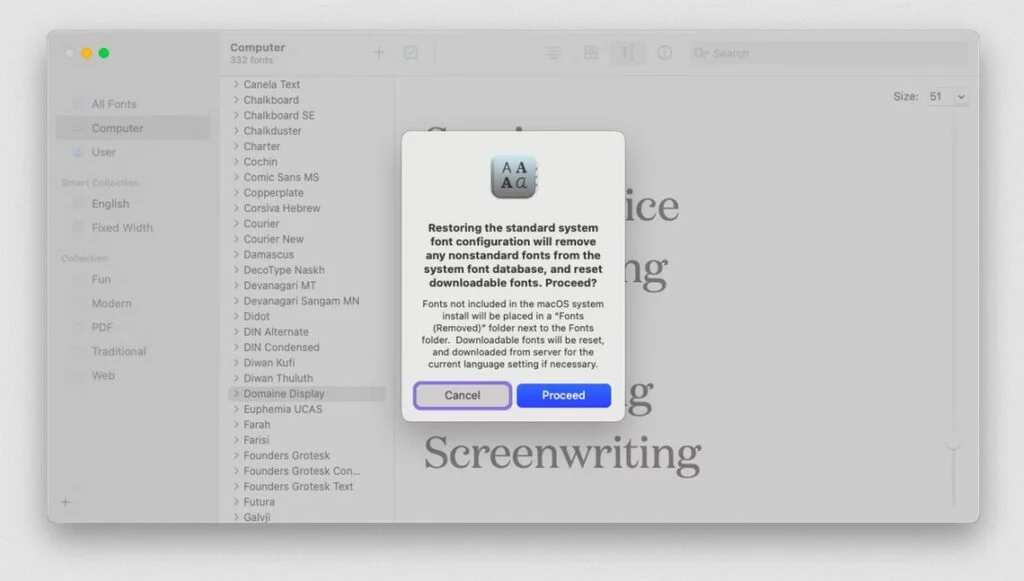 réinstaller les polices aux paramètres par défaut à l'aide de l'utilitaire Font Book de Mac