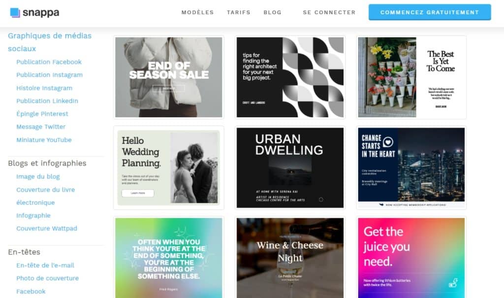 Snappa Modéles graphiques pour Facebook, Instagram, Twitter, LinkedIn